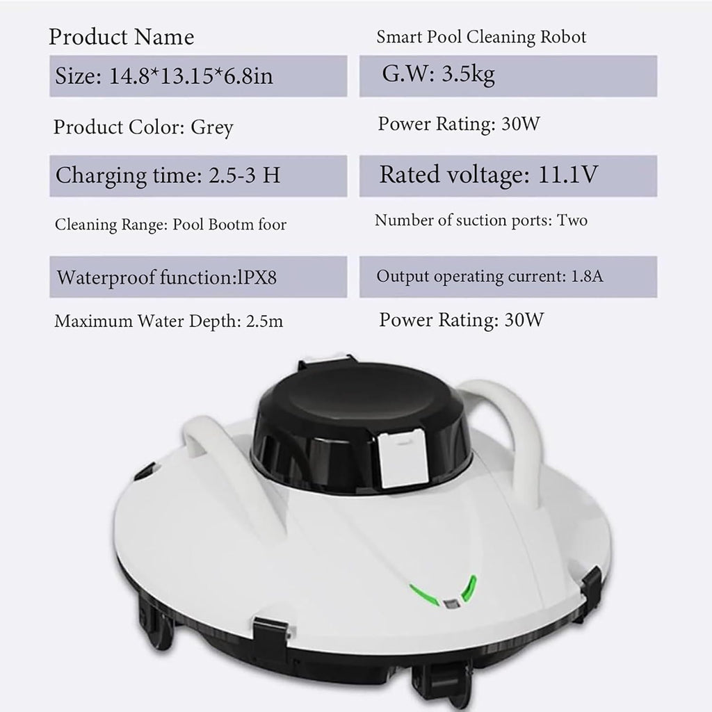 Cordless Pool Vacuum Cleaner Robot, Fully Automatic Pool Cleaner for Swimming & Landscape Pools, Efficient Cleaning with 90-Minute Runtime, 16μm Fine Filter, and Low Battery Return Function