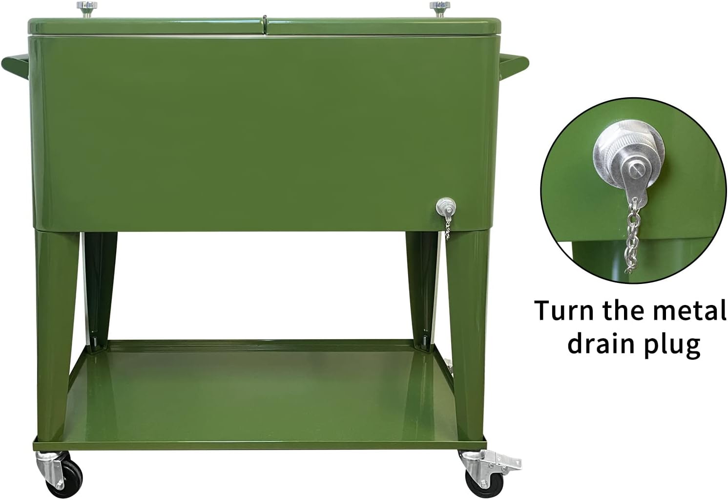 80 Quart Rolling Ice Chest Cooler Cart,for Outdoor Patio Deck Party Portable Party Bar Cold Drink Beverage Cart, Backyard Cooler Trolley on Wheels with Shelf, Bottle Opener