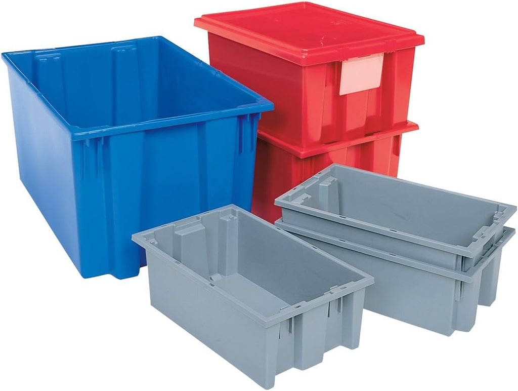 Akro-Mils 35225 Nest and Stack Plastic Storage Bins, Heavy Duty Industrial Strength Totes for Storage, Transportation and Material Handling Boxes, 23-1/2' L x 19' W x 10' H, Red, 3-Pack