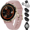 Garmin 010-02785-03 Venu 3S Health Fitness GPS Smartwatch Gold Steel Bezel with Dust Rose Case 41mm Bundle with Deco Essentials Charging Dock, Dust Cover 3 Pack and 2-Pack Screen Protector