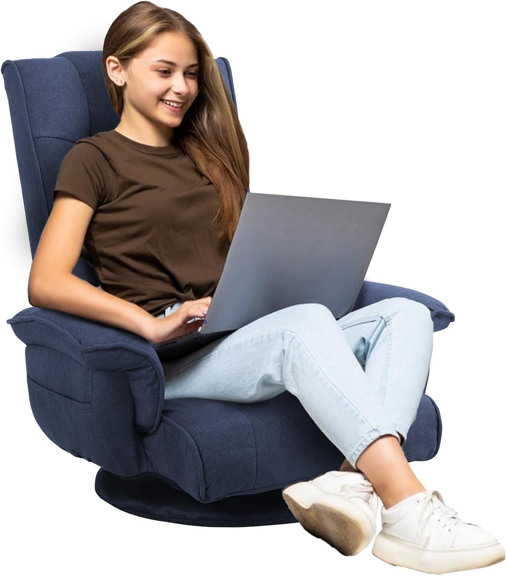 360 Degree Swivle Adjustable Floor Chair, Chaise Lounge Indoor, Folding Lazy Sofa with Armrests and Side Pocket Adults Gaming Chairs for Living Room, Bedroom Factory Price 201 (BL)