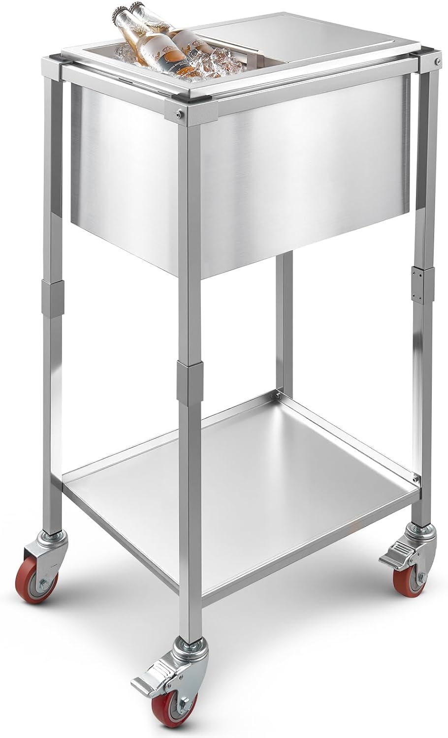 VEVOR Commercial Ice Bin, Underbar Ice Bin, Stainless Steel Ice Chest with Sliding Lid, Bottle Holders, Adjustable Bullet Feet, Cooler Cart Cocktail Unit for Bar Restaurant Pub