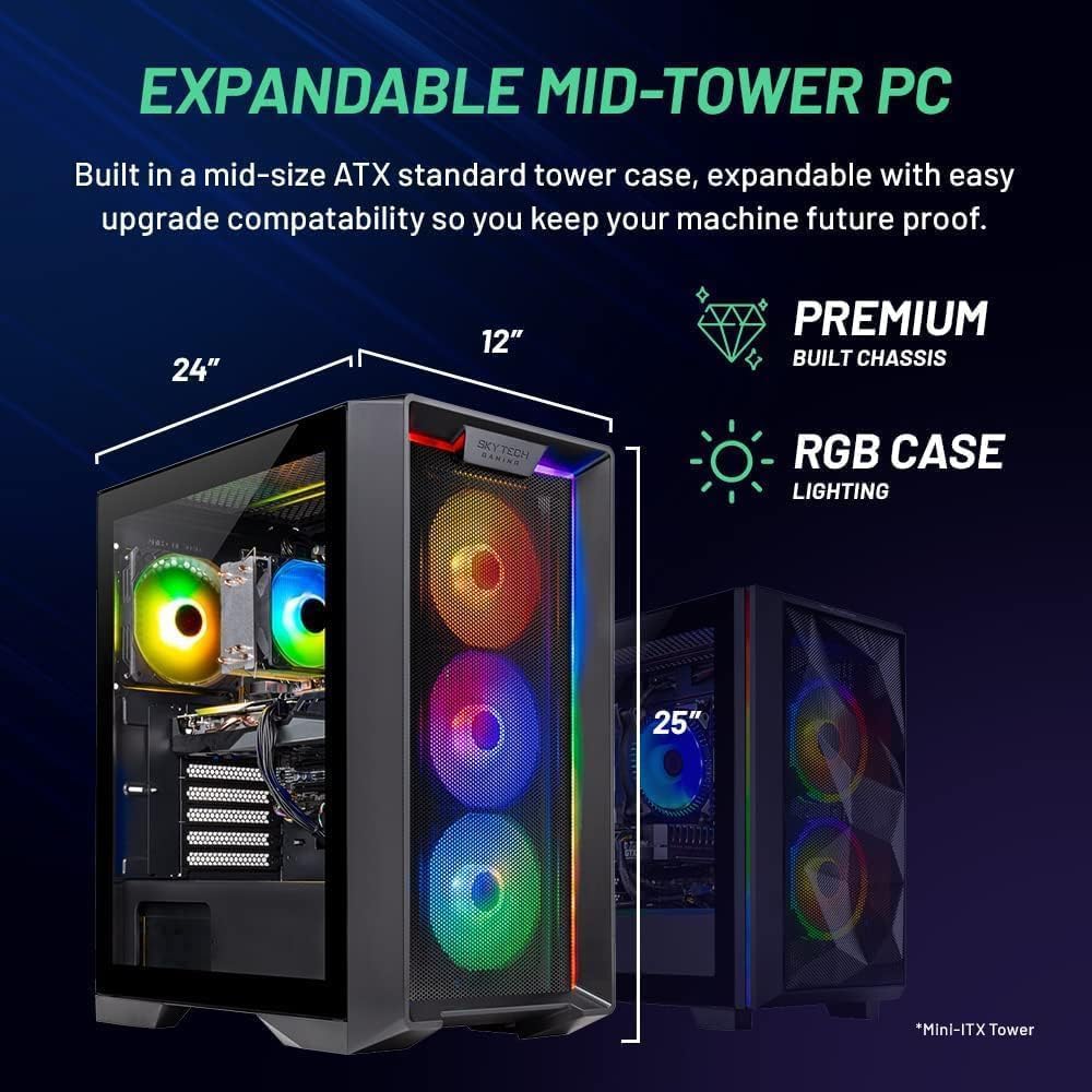 Skytech Gaming Nebula Gaming PC, Intel i5 14400F 2.5GHz, NVIDIA RTX 5060 Ti 8GB VRAM, 1TB NVMe SSD, 16GB DDR5 RAM 5200, 650W Gold PSU, Wi-Fi, Win 11, Desktop