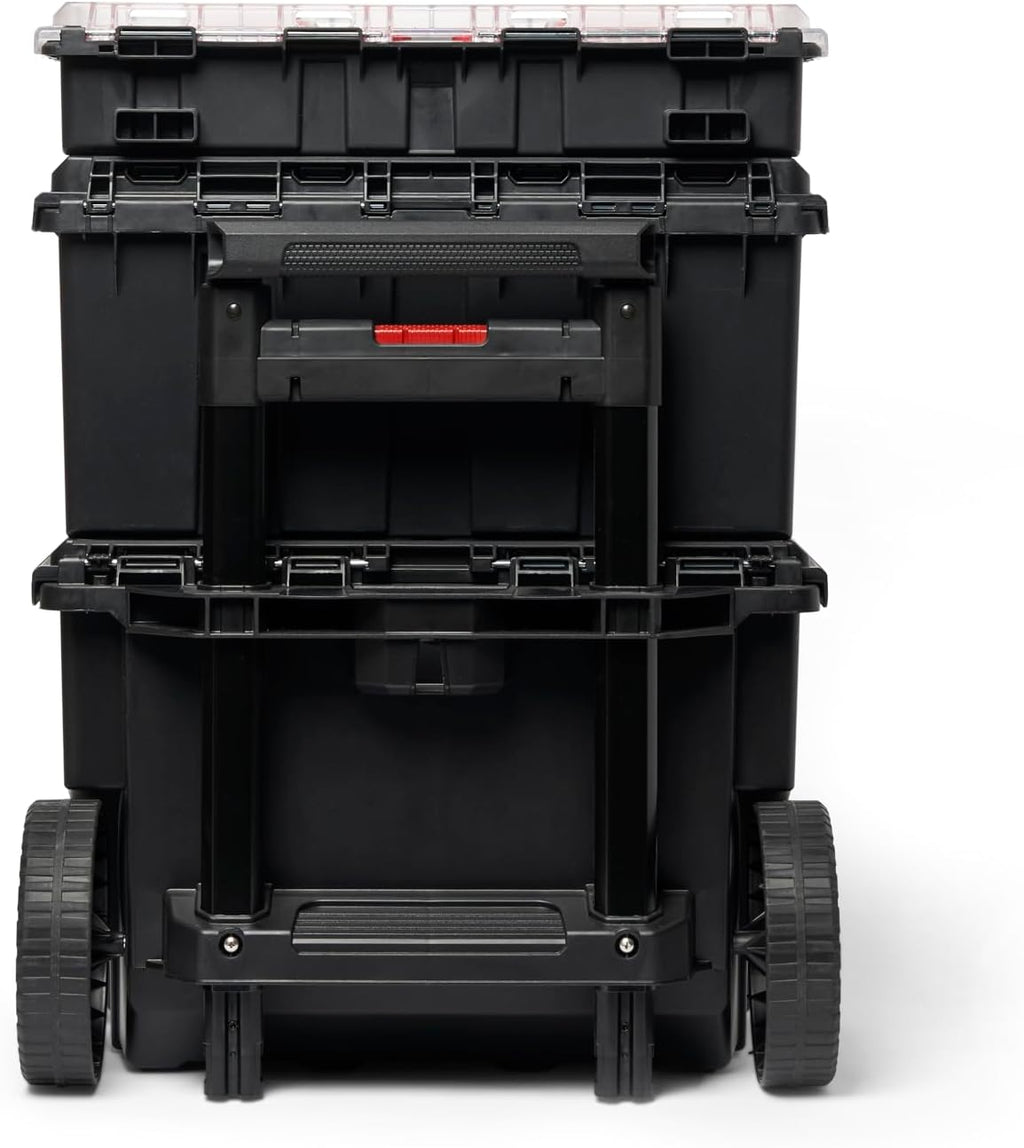 Stack N' Roll 4-Piece Rolling Tool Storage System – Includes Large Rolling Tool Box, 2-Drawer Tool Box & 2 Tray Organizers | Modular Stackable Tool Storage with Wheels for Garage & Workshop
