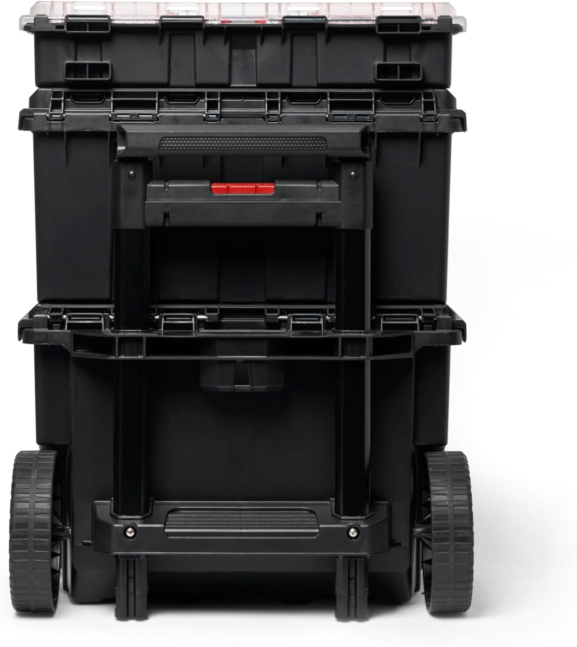 Stack N' Roll 4-Piece Rolling Tool Storage System – Includes Large Rolling Tool Box, 2-Drawer Tool Box & 2 Tray Organizers | Modular Stackable Tool Storage with Wheels for Garage & Workshop