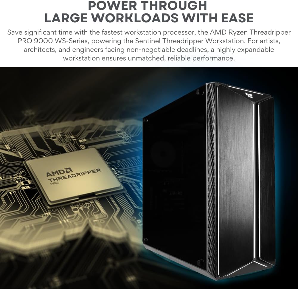 Sentinel Threadripper PRO 9955WX 16-Core Workstation PC RTX 5060 Ti 16GB, 32GB RAM, 2TB Gen5 SSD+3TB HDD, W11P (High Performance Desktop for Gen AI, AR, ML, CAD, Deep Learning, 3D Modeling)