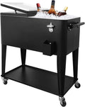 80 Quart Rolling Ice Chest Cooler Cart,for Outdoor Patio Deck Party Portable Party Bar Cold Drink Beverage Cart, Backyard Cooler Trolley on Wheels with Shelf, Bottle Opener