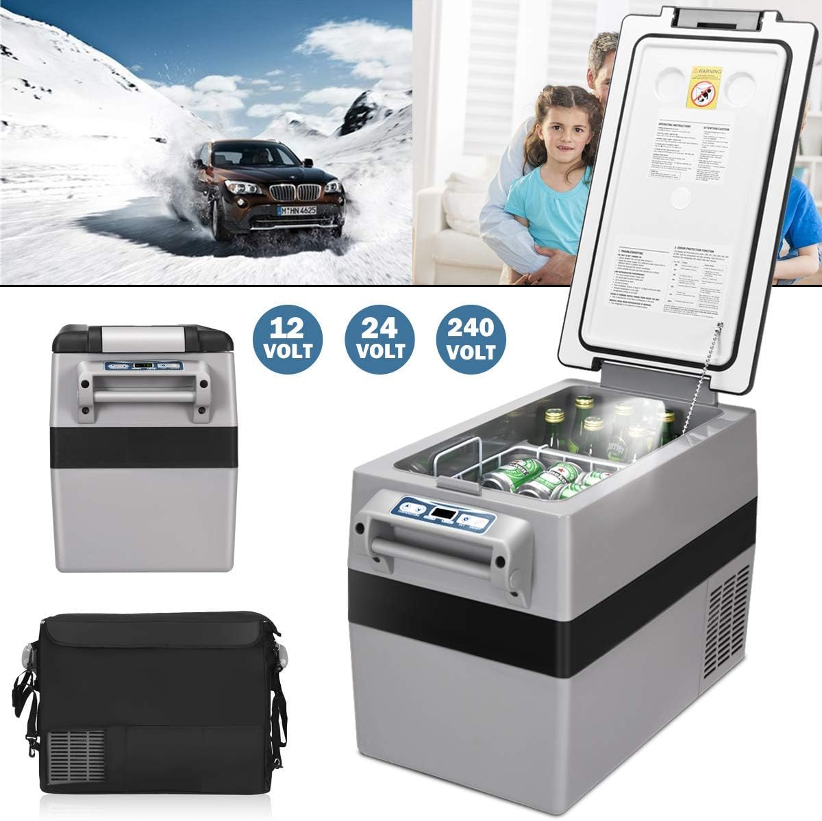 Goplus 44 Quart Portable Refrigerator/Freezer Compact Vehicle Car Mini Fridge Compressor Electric Cooler for Car, Office, Picnic Outdoor and Camping