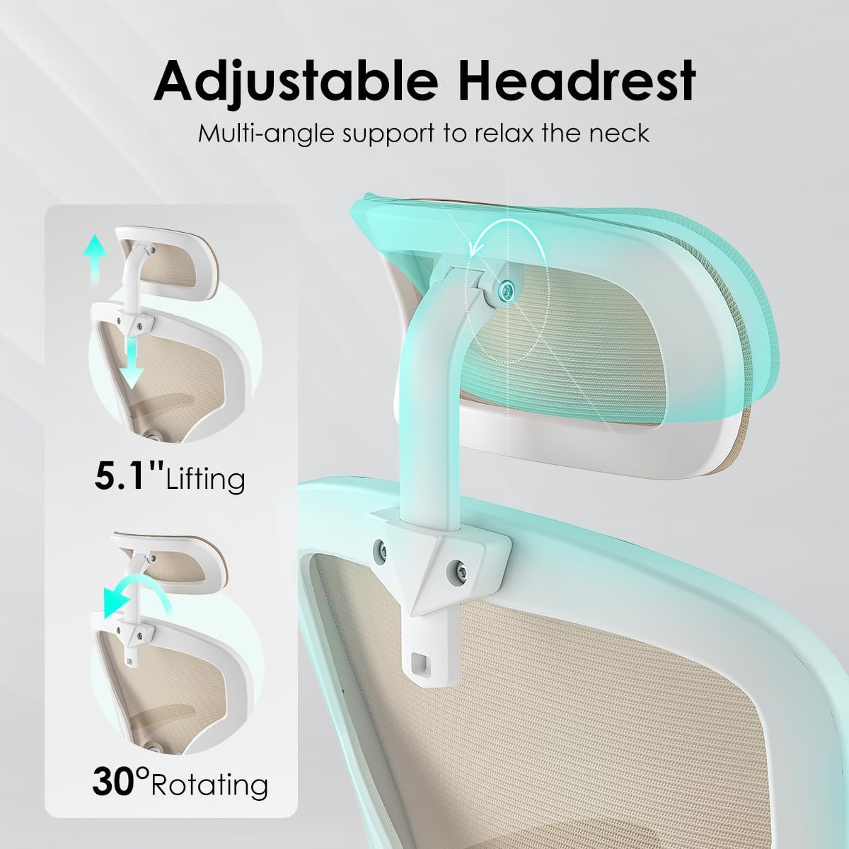 Farini Ergonomic Office Chair, Home Office Desk Chair with Headrest, High Back Swivel Computer Chair with Armrests and Adjustable Lumbar Support for Home Office Study Room, White & Khaki