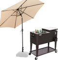 VINGLI 80 Quart Rolling Ice Chest on Wheels, Portable Patio Party Bar Drink Cooler Cart, Wicker PP Rattan with Shelf, Beverage Pool with Bottle Opener