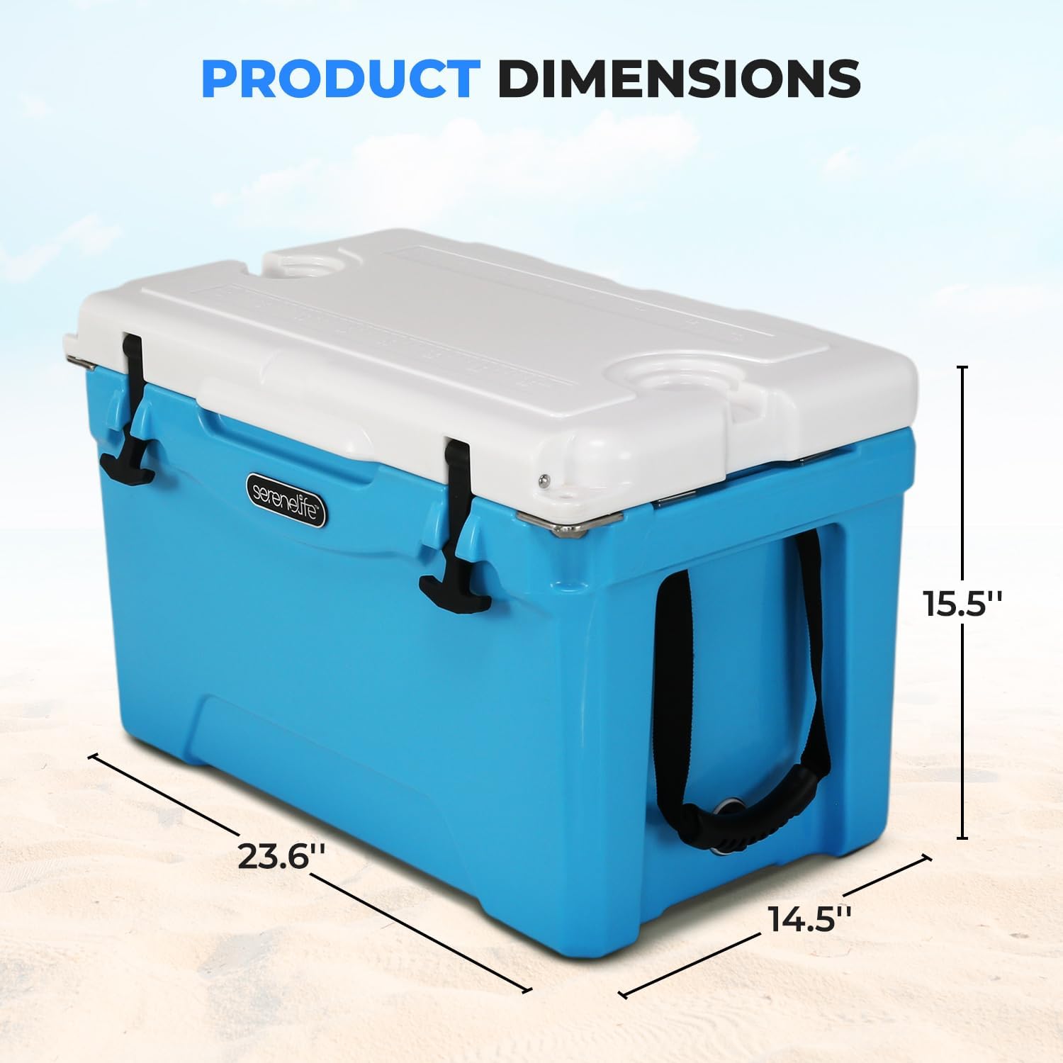 SereneLife Ultra-Tough 25-75 Quart Rotomolded Cooler Box, Holds Upto 64 Cans, Keeps Ice Up to 5 Days, Heavy-Duty Insulated Portable Ice Chest Box, Ideal for Camping, Beach, Picnics, Tailgating, etc
