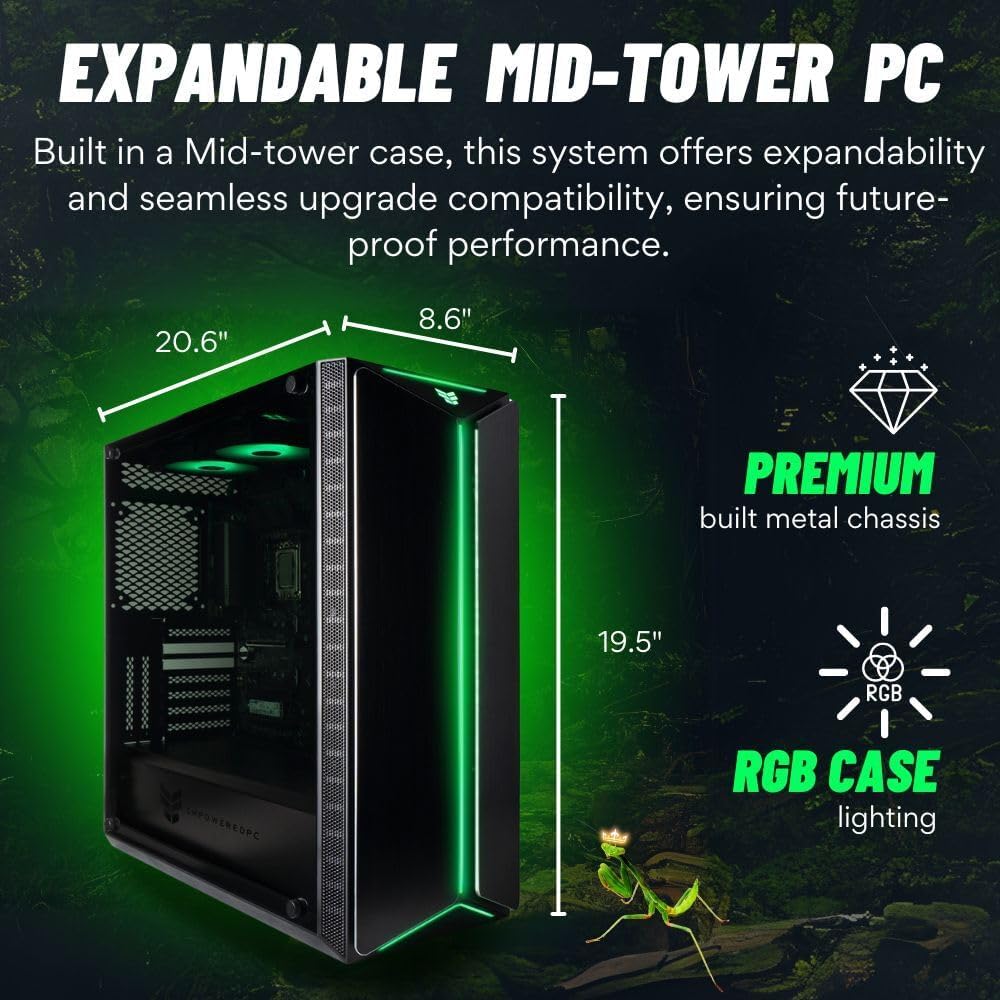Mantis V2 - RTX 5080, Ryzen 7 7800X3D, 32GB DDR5 RAM, 2TB NVMe Gen4 SSD, Gaming Desktop PC w/Windows 11 Pro, 3-Year Warranty, RGB Gamer Keyboard+Mouse, Internal Wi-Fi 7, RJ45, 3X DP & HDMI