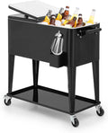 Magshion 80-Quart Patio Rolling Ice Chest Cooler Cart with Bottle Opener, Outdoor Ice Cooler Trolley with Wheels and Handle, Bar Drink Cooler Beverage Cart with Shelf for Party