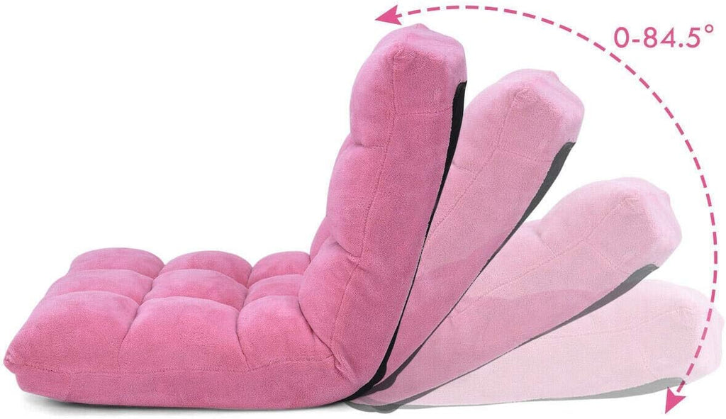 Pink Coral Velvet Floor Chair Folding Lazy Video Gaming Chair 14 Adjustable Backrest Positions Soft Comfortable Thick Padded Cushion Steel Frame Great for Reading Watching TV Playing Games