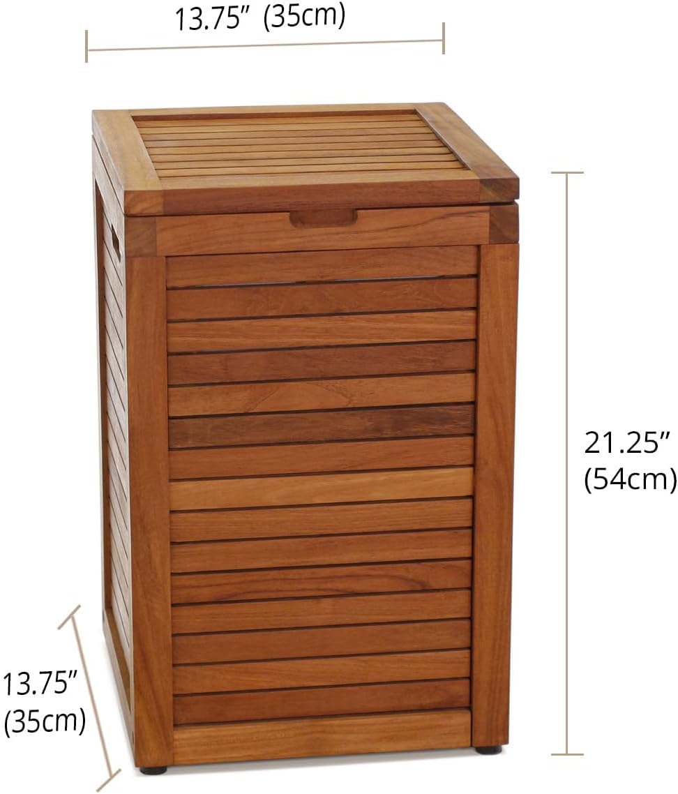 Medium Teak Laundry Hamper, or Indoor Outdoor Storage Bin