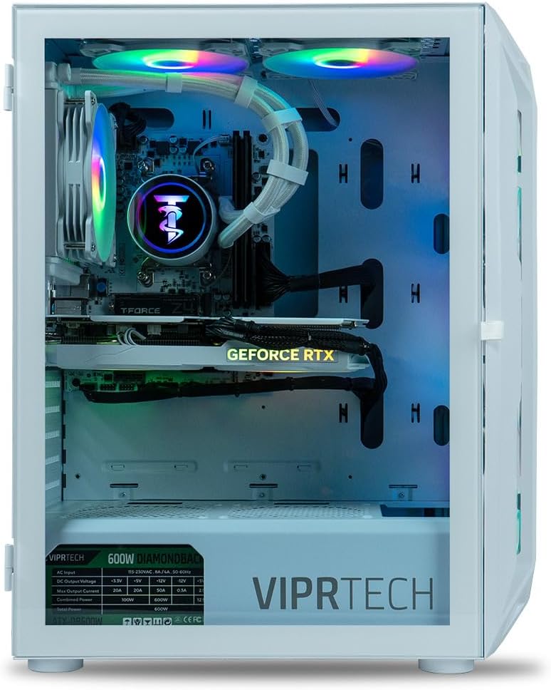 ViprTech Ghost 3.0 Liquid-Cooled PC - AMD Ryzen 7 (4.4Ghz Turbo), RTX 4060 8GB, 16GB DDR4 RAM, 1TB SSD, VR-Ready, Streaming, WiFi BT, RGB, Win 11, Warranty, Gaming Desktop Computer, White