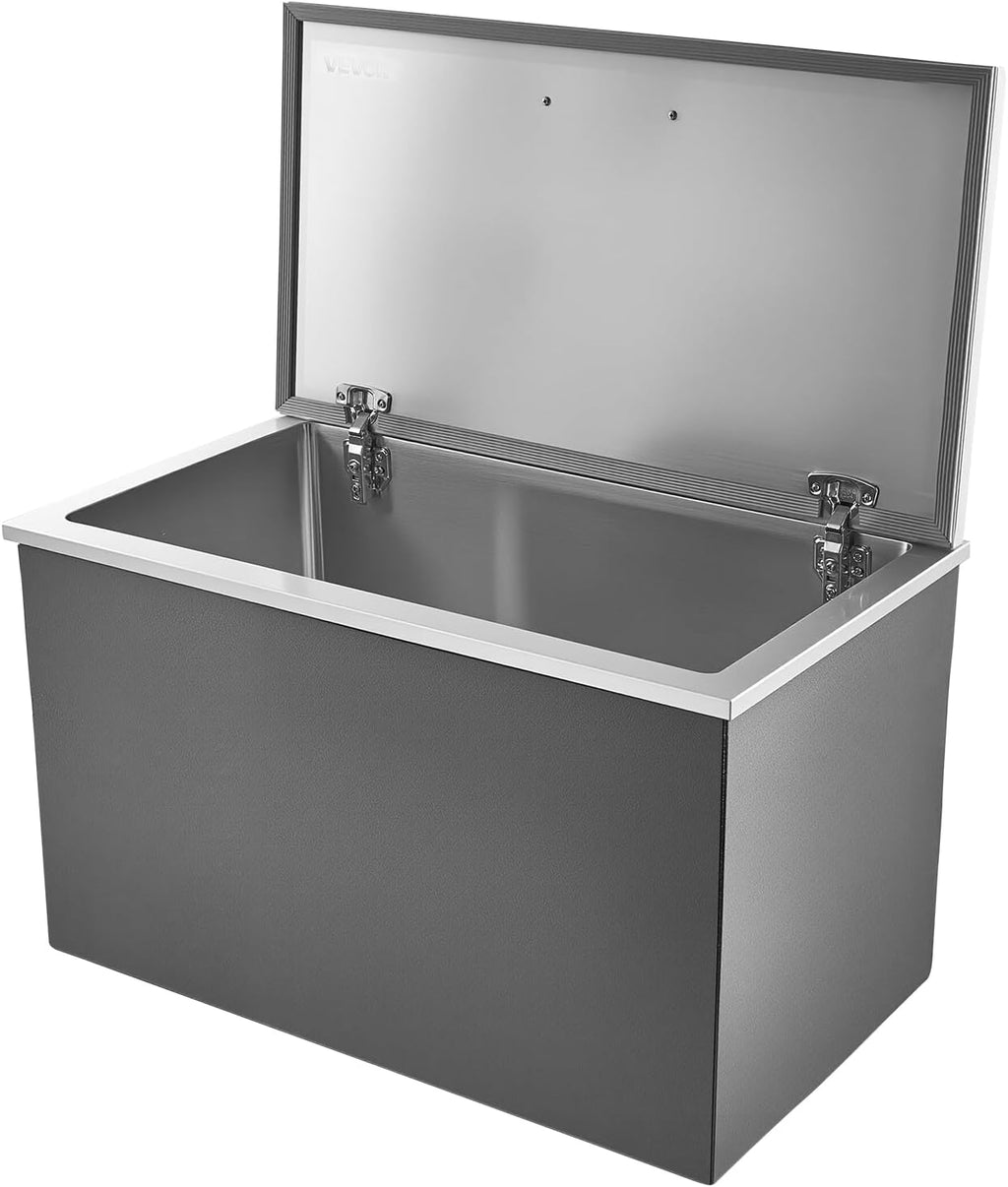 VEVOR Drop in Ice Chest, Stainless Steel Drop in Cooler, Commercial Ice Bin with Lid for Outdoor Kitchen Patio Bar, Drain-Pipe Set Included, Cooling Bins with Cover for Cold Wine Beer