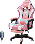 Gaming Chair with Speakers, LED Video Game Chair with Footrest, Ergonomic Game Chair with Full Massage Lumbar Support, Backrest Adjustable Reclining Gamer Chairs for Adults,Pink