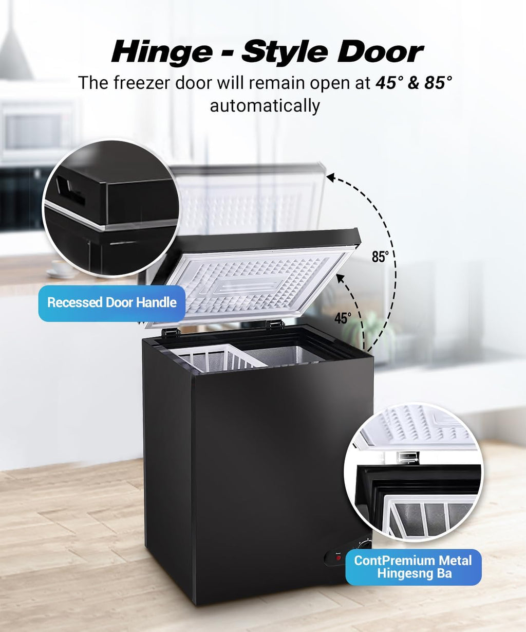Deep Freezer 3.5 Cu.Ft, Chest Freezer with Removable Basket, Small Freezer with 6 Levels Adjustable Temperature, Quiet Mini Freezer for Home/Kitchen/Office/Garage/Bar (Black)