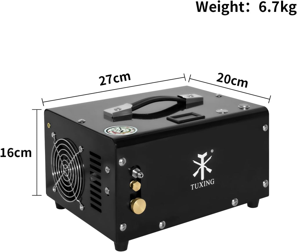 TUXING PCP Air Compressor 4500Psi, 30Mpa Portable PCP Airgun Compressor with External Converter, Powered by 12V Car DC or Home 110V AC, for Air Gun and Paintball/Scuba Tank