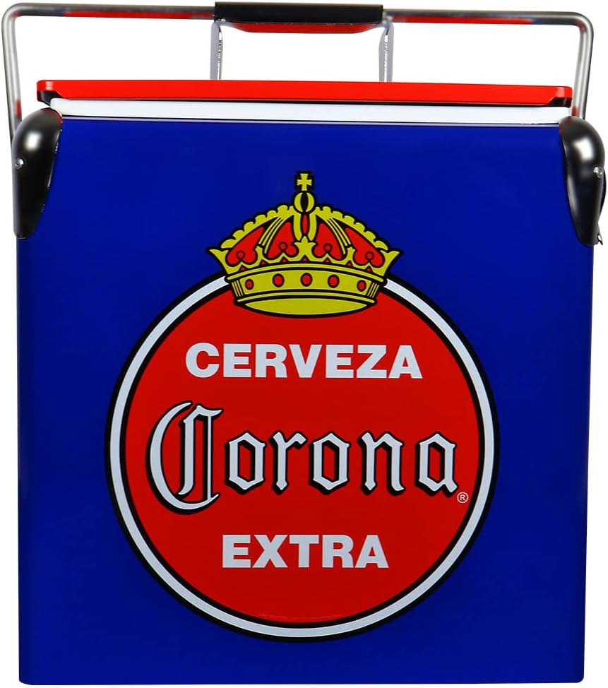 Corona Retro Ice Chest Cooler - Portable Ice Bucket with Bottle Opener, Vintage Style, Insulated for Camping, Beach, Picnic, RV, BBQs, Tailgating, Fishing, 18 Can Ice Box, 13L (14 qt)
