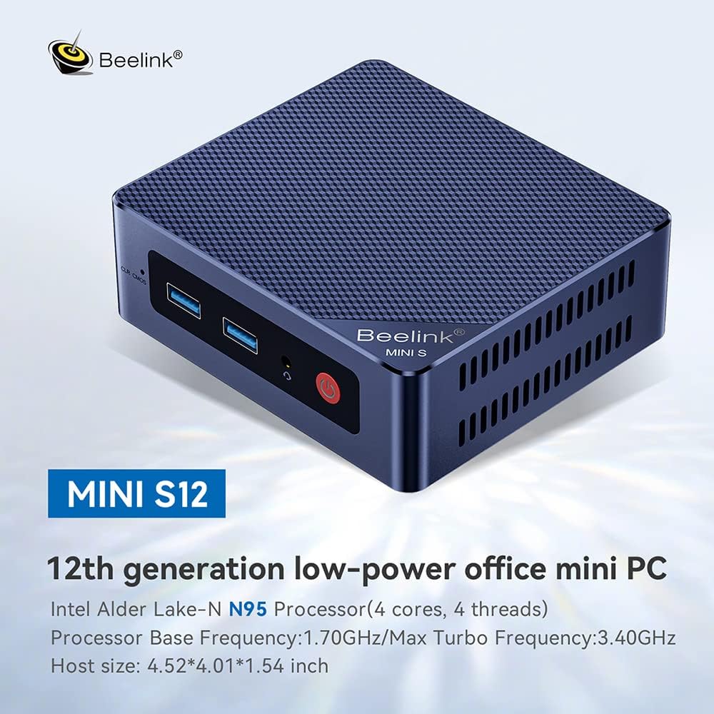 Beelink MINI S12 Mini PC with Processor N95 (4C/4T), 8G DDR4/256G SSD 4K UHD, Dual HDMI Ports, WiFi5, BT4.2 2.5G LAN Micro Computer Support Auto Power On, WOL