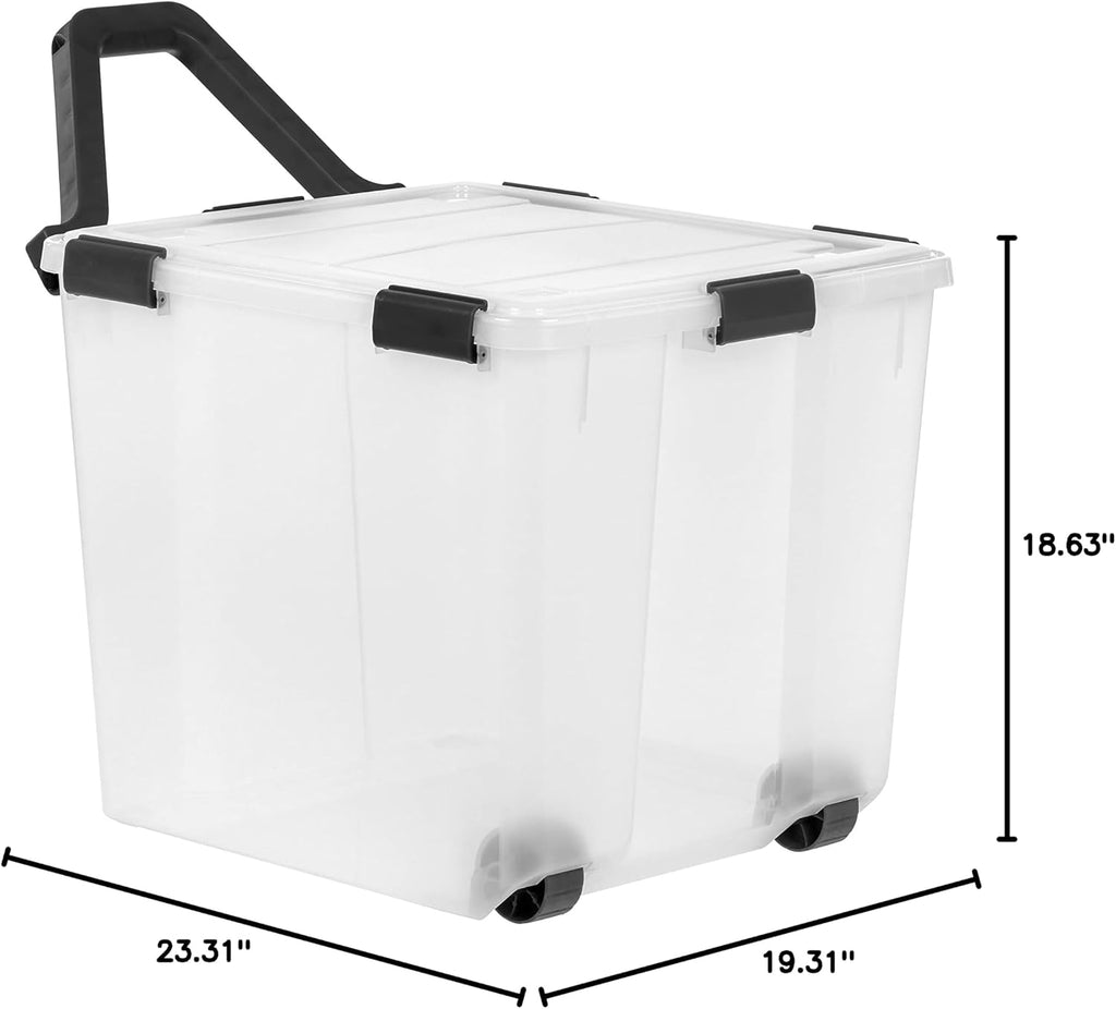 IRIS USA 106 Quart WEATHERPRO Wheeled Plastic Storage Bin Tote Organizing Container with Durable Lid and Seal and Secure Latching Buckles, Clear/Black, 3 Pack
