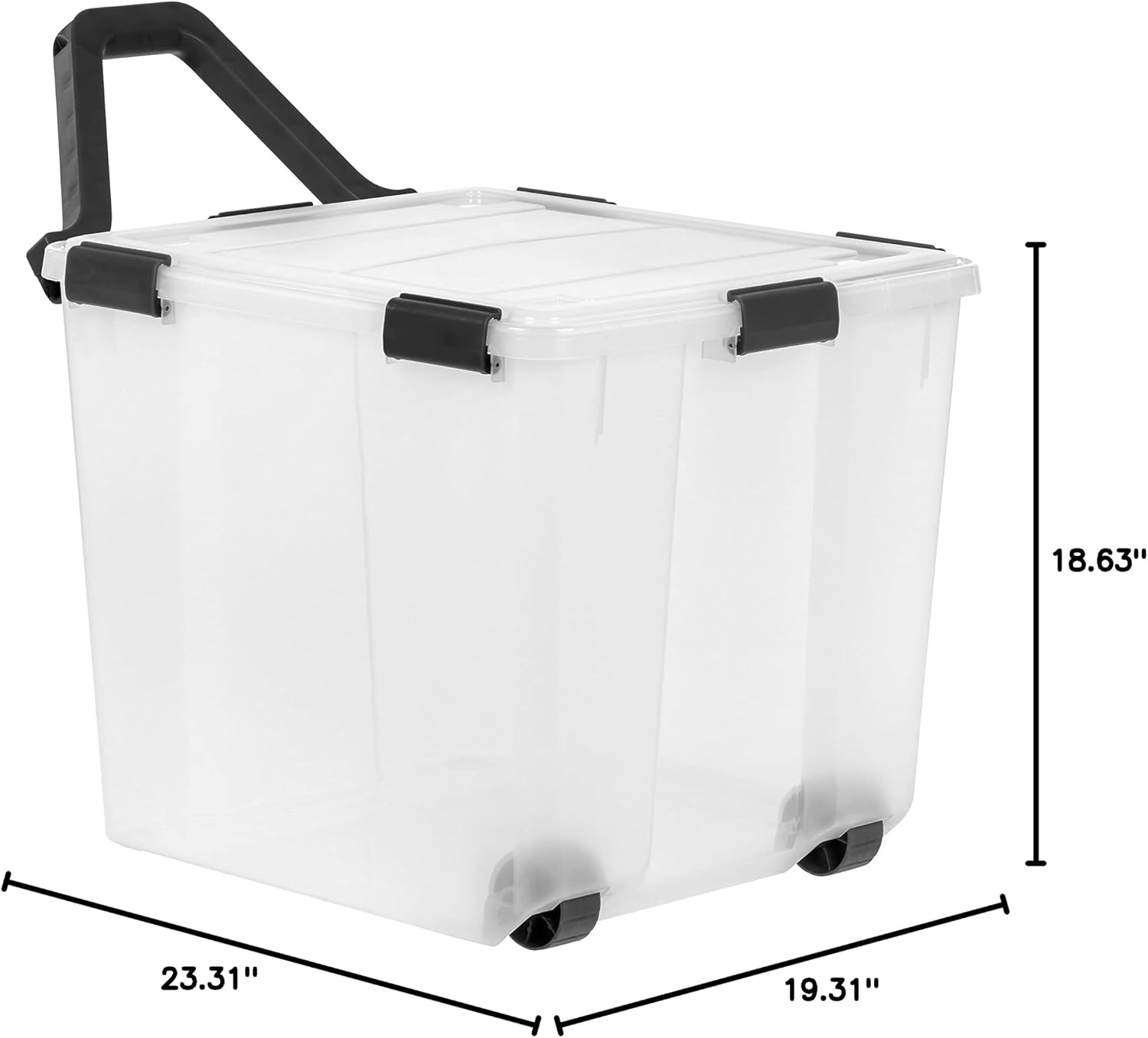 IRIS USA 106 Quart WEATHERPRO Wheeled Plastic Storage Bin Tote Organizing Container with Durable Lid and Seal and Secure Latching Buckles, Clear/Black, 3 Pack