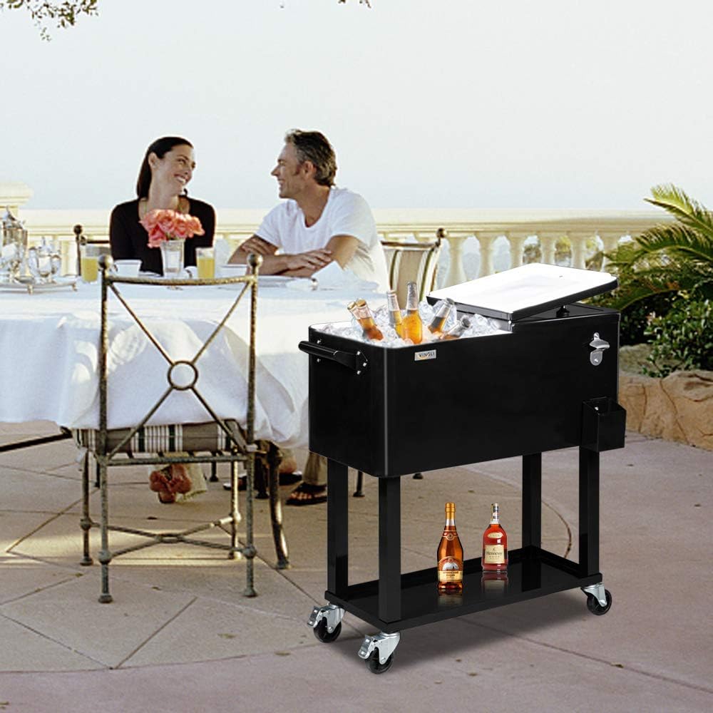 VINGLI Rolling Ice Chest, Portable Patio Party Bar Drink Cooler Cart, with Shelf, Beverage Pool with Bottle Opener