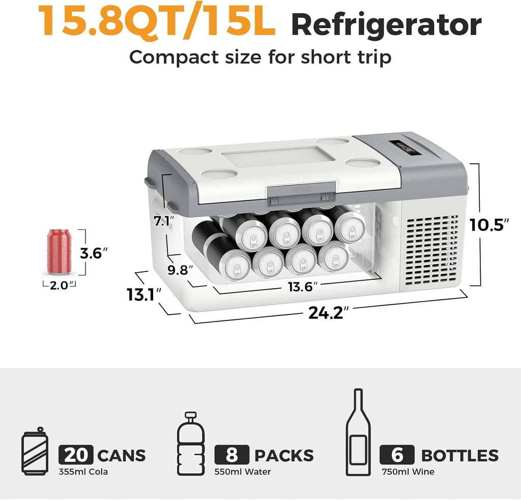 Setpower 12V Refrigerator Electric Coolers with PG216 Power Station, 15L/15.8QT Car Fridge Portable Freezer, Plug In Cooler for Truck RV SUV Travel Camping, White