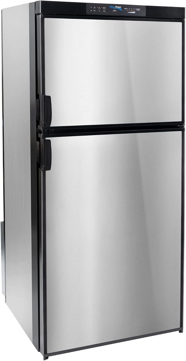 RecPro RV Refrigerator 6.3 Cubic Feet Gas and Electric | Black or Stainless Finish | 110V / 12V / Propane Gas | (Stainless Finish)