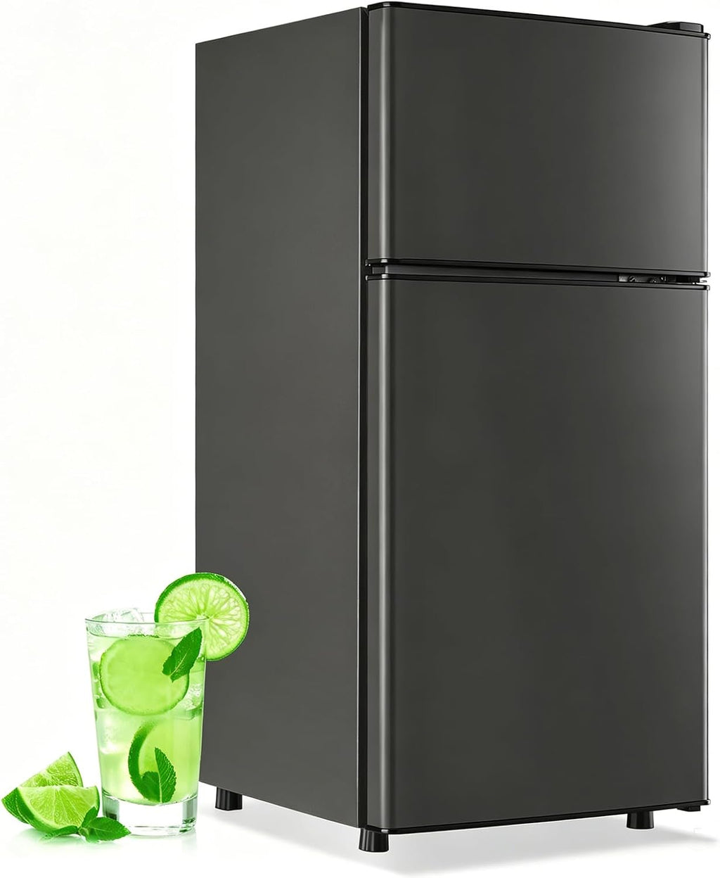 DEMULLER 45L Mini Fridge with Top Freezer Small Refrigerator with Two Door & 7 Temperature Settings & 2 Remoable Shelves Ideal for Kitchen Office Apt Dark Gray