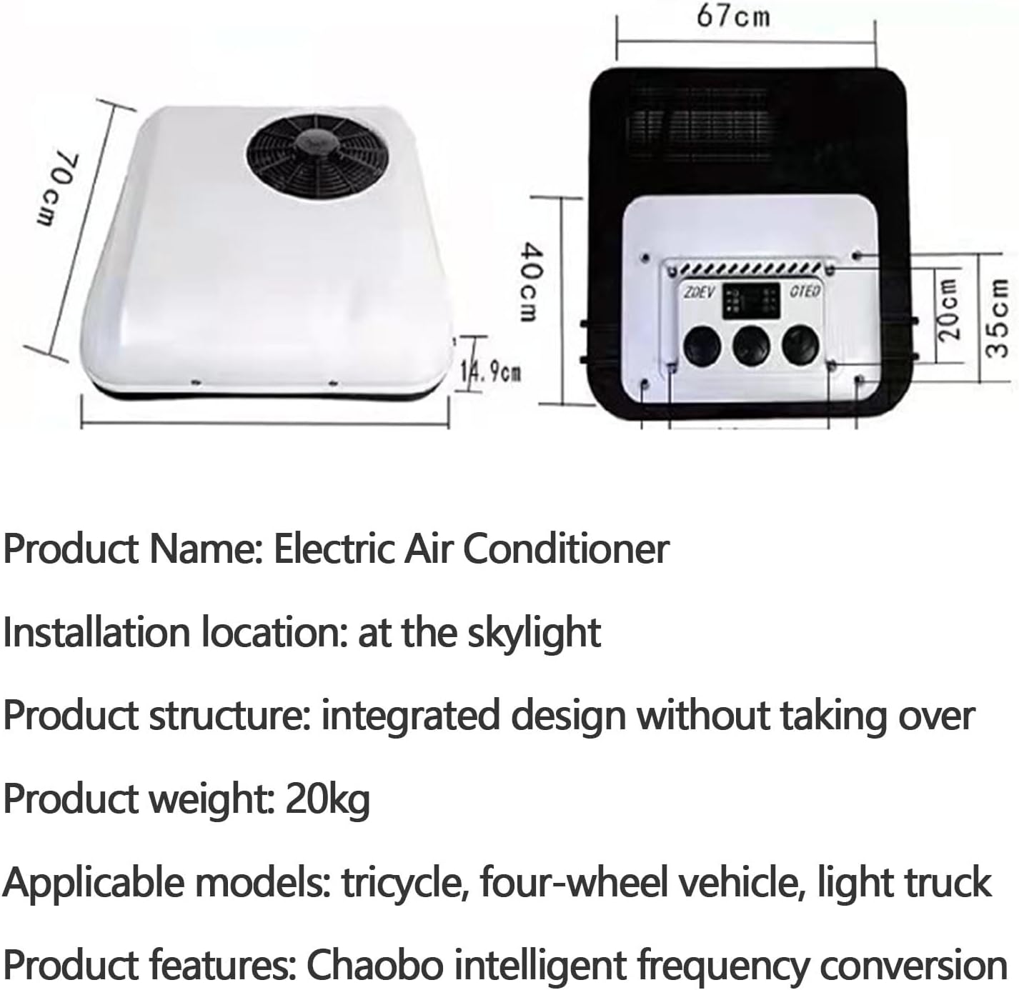 RV Air Conditioner Rv Air Conditioner, 12-72V Electric Roof Air Conditioner, Rooftop A/C Scroll Compressor, Ultra-Thin Fast Cooling Ac, Suitable for Automotive（White-12V）
