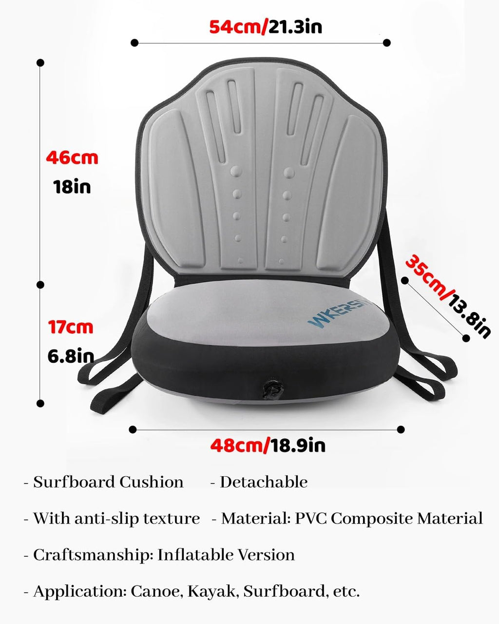Inflatable Paddle Board Seat with Back Support, Universal Kayak Seats Cushion Detachable Straps, Sit-on-top Kayaks Chair, Canoe Fishing Bote Seats(Gray)