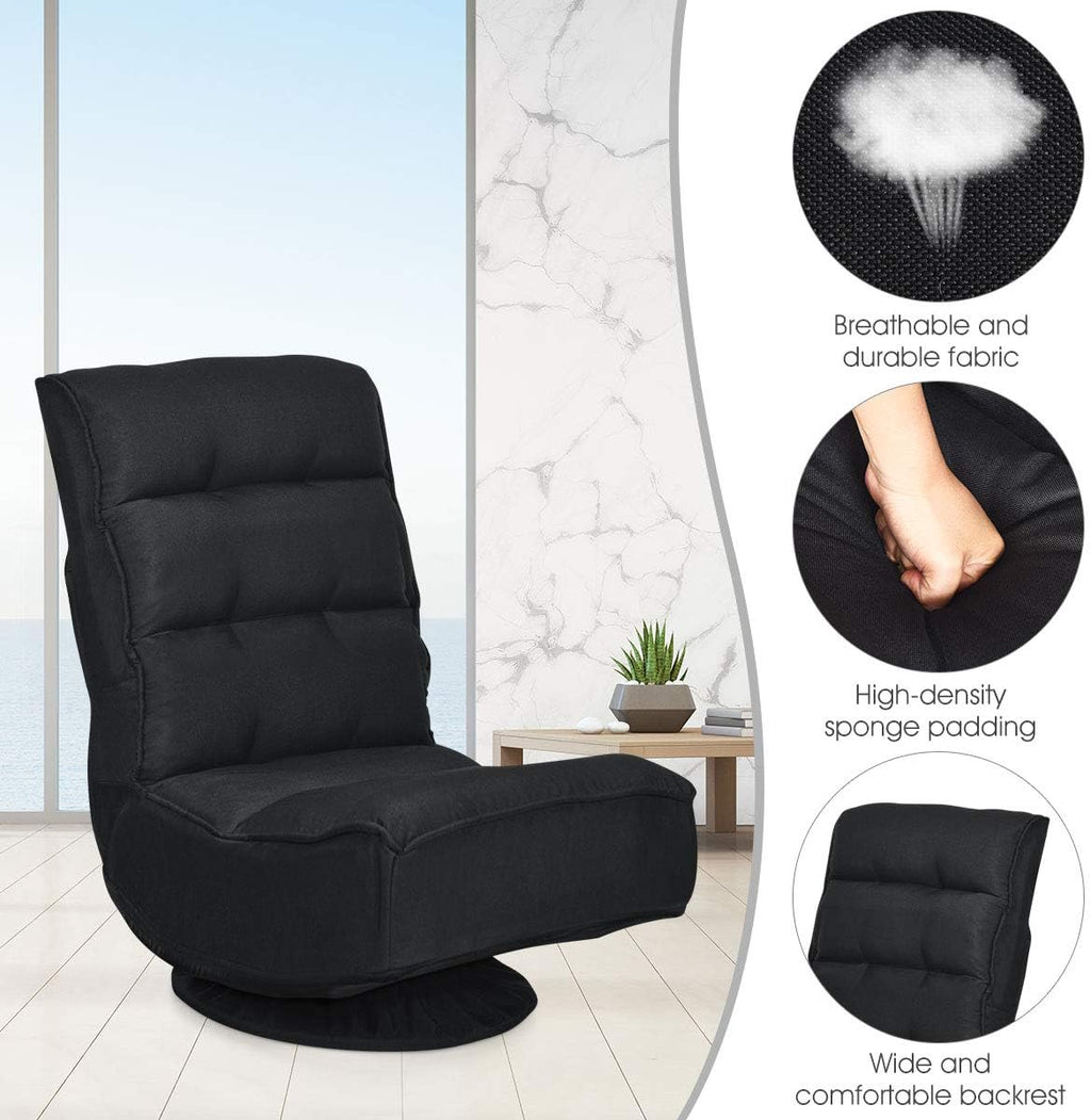 Giantex 360 Degree Swivel Floor Chair, Folding Floor Gaming Chair with 6 Positions Adjustable, Lazy Sofa Lounge Chair w/Tufted Back Support, Video Gaming Chair for Reading TV Watching (Black)