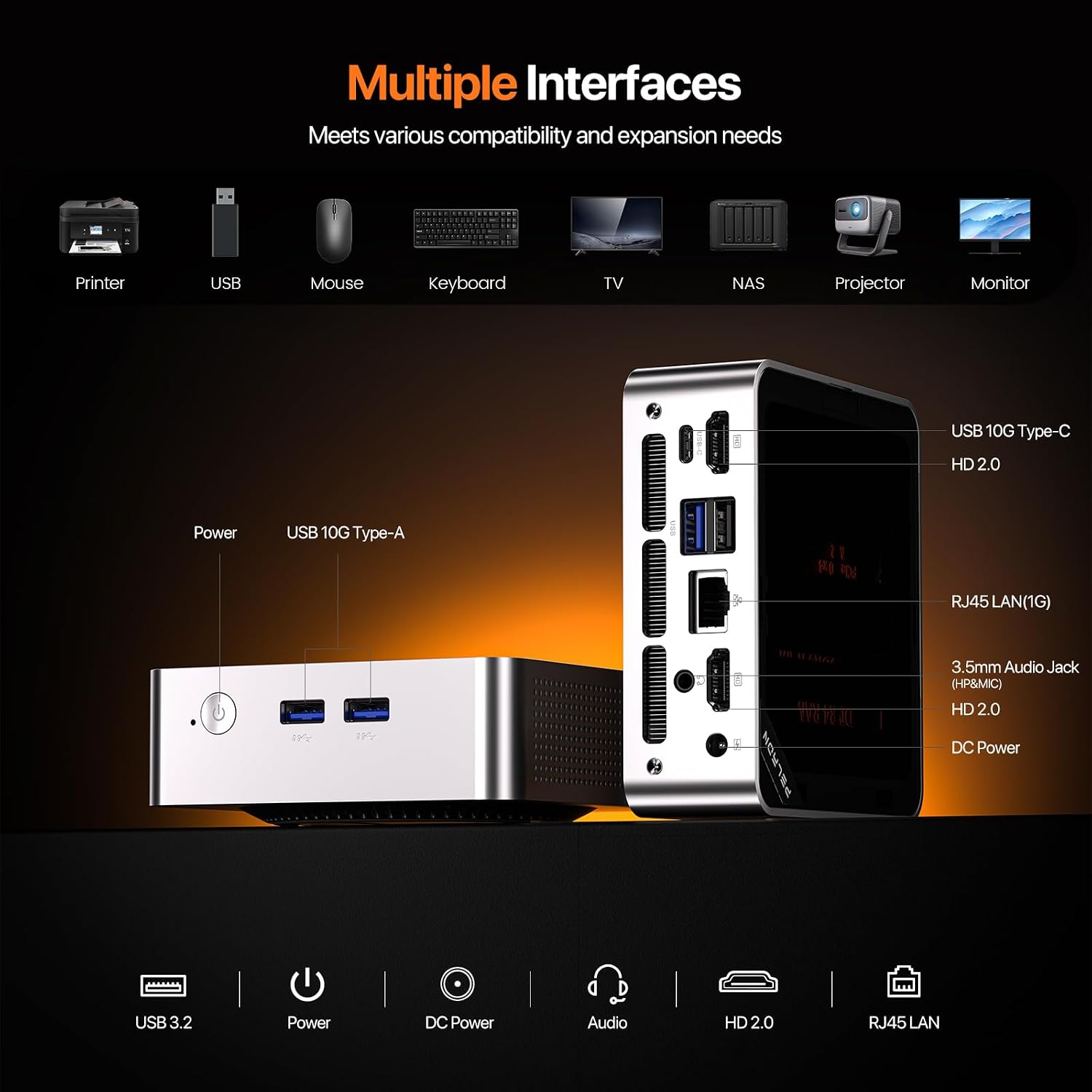 PELADN WO5 Mini PC 4300U, 8GB DDR4 RAM 256GB SSD, Ryzen 4300U Desktop Mini Computers with Dual HDMI, Type-C, USB3.2, RJ45 LAN, WiFi6, BT5.3