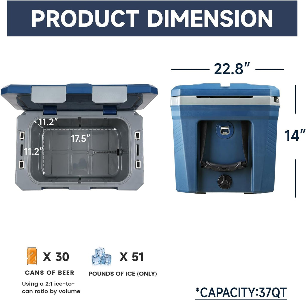 EchoSmile 35 Quart Cooler, Ultra-Light Hard Coolers, Outdoor Insulated Ice Chest Box for Camping, Drink, Beach, Fishing and Boating