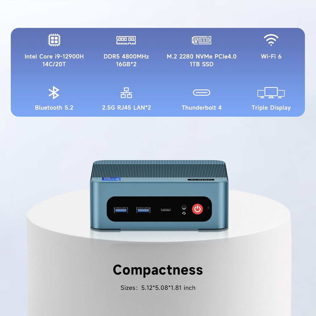 Reatan S8 Intel Mini PC Core i9-12900H(14C/20T,Turbo 5.0GHz), 32GB DDR5 1TB PCle4.0x4 SSD 11 Pro Gaming PC, Thunderbolt 4 Triple Display Mini Desktop Computers, Dural 2.5Gbps LAN, WiFi6/BT5.2