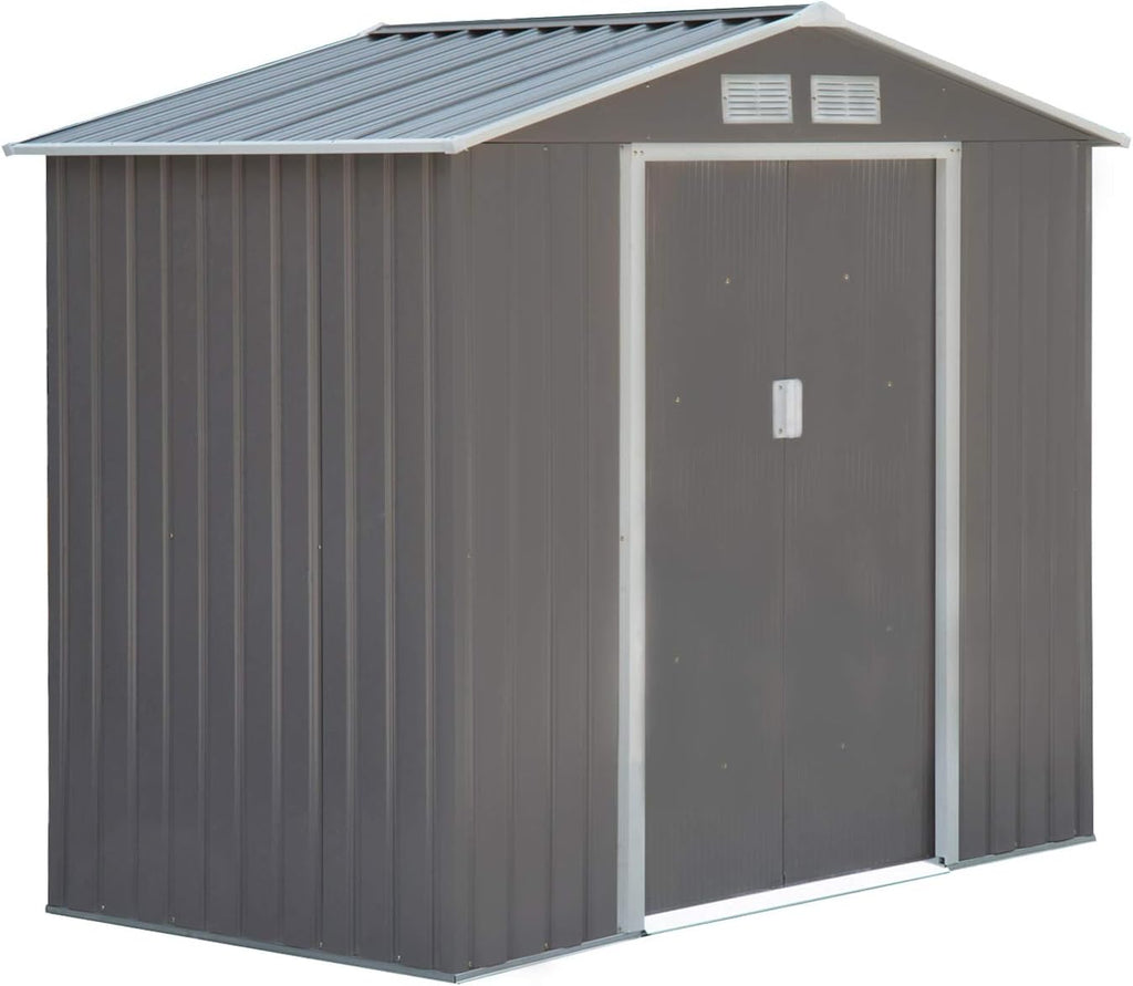 Outsunny 7' x 4' Outdoor Storage Shed, Garden Tool Metal Shed with Foundation Kit, Double Lockable Door, Air Vents and Sloping Roof, for Backyard, Patio, Lawn, Gray