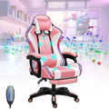 LED Gaming Chairs with Speakers, Full Massage Gamer Chair with Footrest and Lumbar Support, PU Leather Swivel Computer Chair Recliner Chair Office Chairs for Adults and Teens,Pink