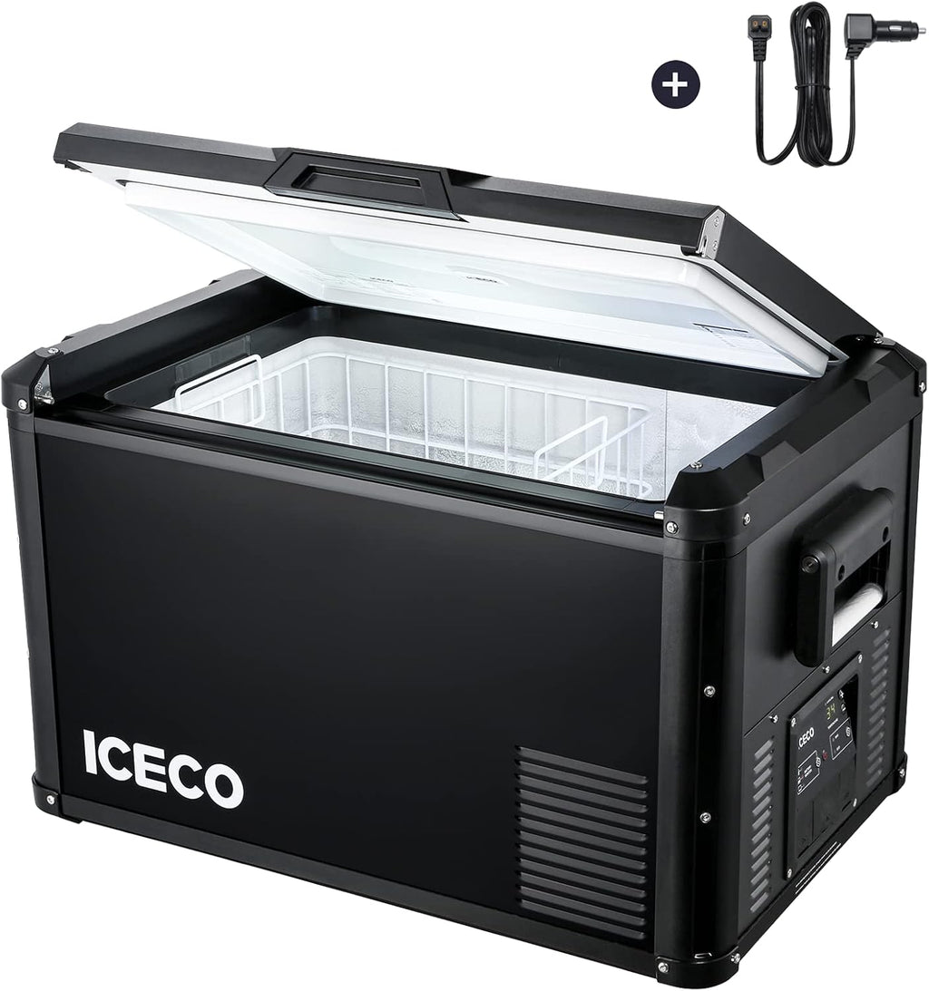 ICECO VL 60 PRO 63Quart Portable Refrigerator with SECOP Compressor, 12 Volt Freezer for Car, Home, Camping, RV, 0°F to 50°F, 12/24V DC, 100/240V AC & 12V DC Power Cable For Car Use