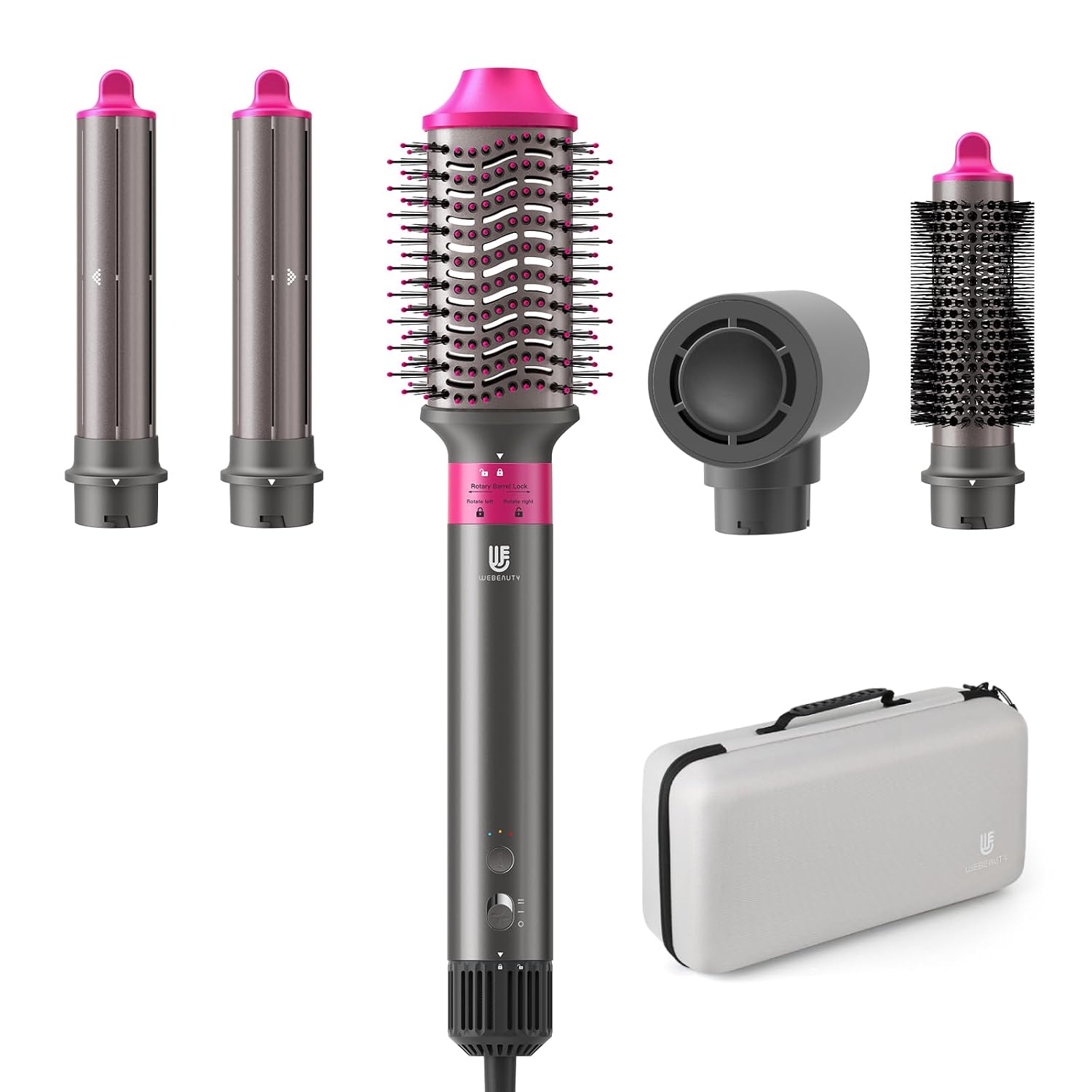 5 in 1 Hot Air Brush Hair Dryer Air Styler - 110,000 RPM Fast Drying, Curling, Straightening with Ceramic Coating & Negative Ion, No Heat Damage for All Hair Types, Includes Travel Case (Red)
