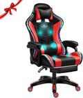 Gaming Chair with RGB LED Lights, Ergonomic Massage Computer Gaming Chair with Footrest and Bluetooth Speakers, High Back Video Game Chair with Swivel Seat, Headrest and Lumbar Support,Red