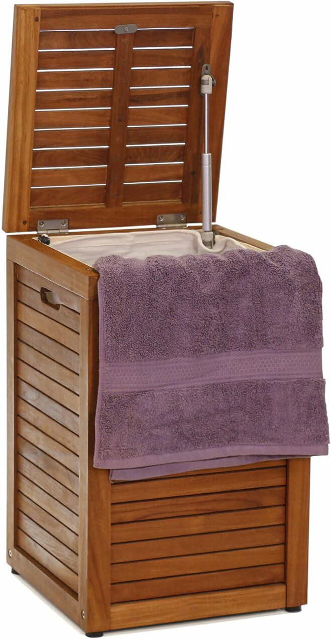 Medium Teak Laundry Hamper, or Indoor Outdoor Storage Bin