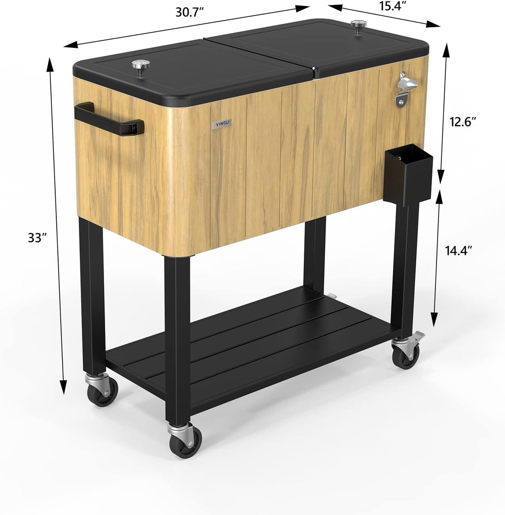 VINGLI 80 Quart Rolling Ice Chest on Wheels, Patio Cooler Cart, Beverage Rolling Cooler for Outdoor Patio Deck Party