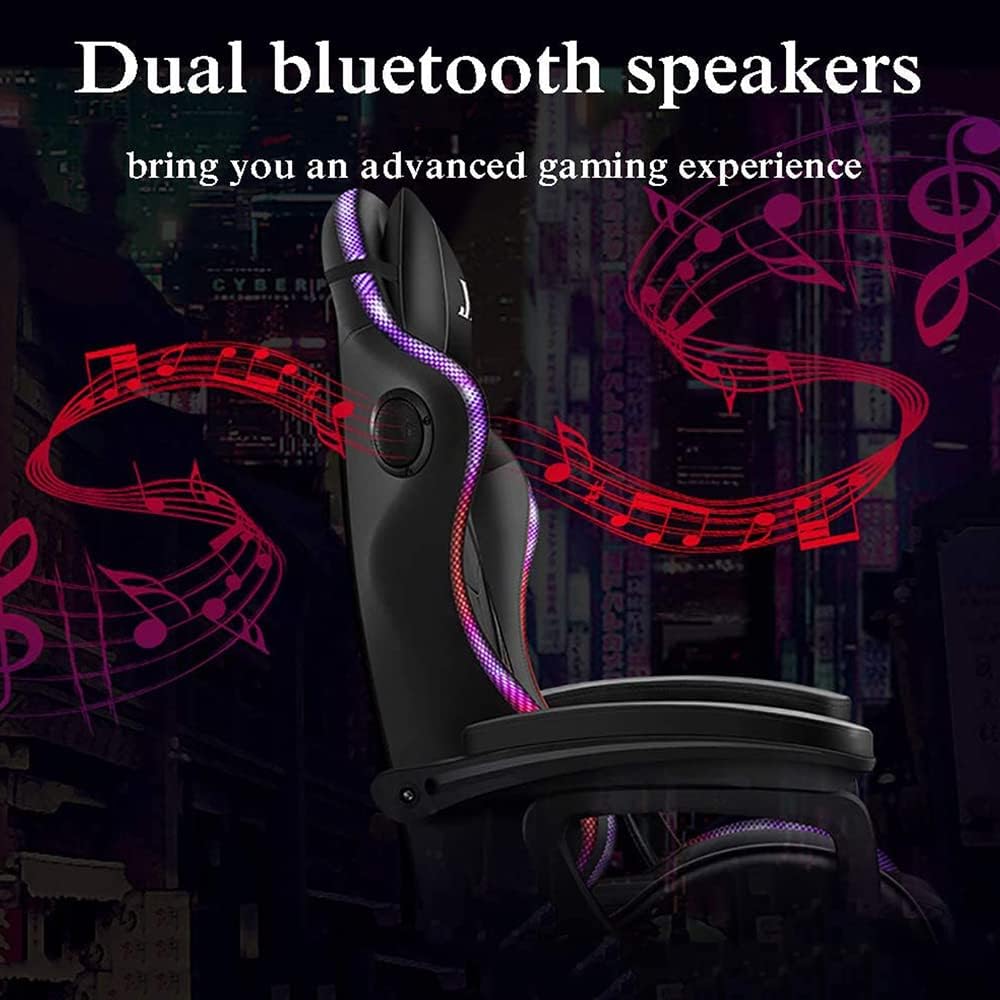 LED Gaming Chairs with Speakers, Full Massage Gamer Chair with Footrest and Lumbar Support, PU Leather Swivel Computer Chair Recliner Chair Office Chairs for Adults and Teens,Red