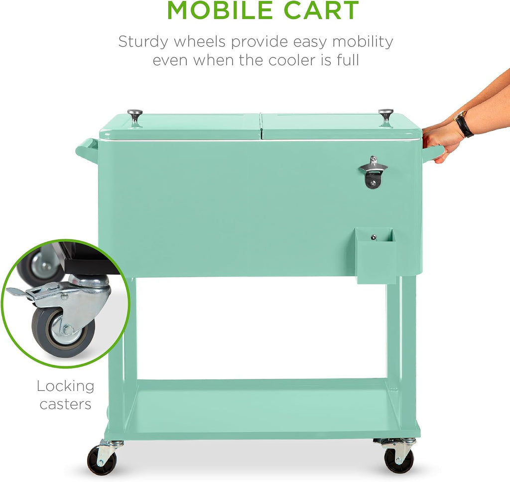 Best Choice Products 80-Quart Outdoor Steel Rolling Cooler Cart w/Ice Chest, Bottle Opener, Catch Tray, Drain Plug, Locking Wheels