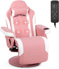 GYMAX Gaming Chair with Footrest, Massage Video Game Chairs for Adults with Remote, Adjustable Backrest, Headrest, Cup Holder & Side Pocket, Ergonomic High Back Office Computer Chair (Pink)