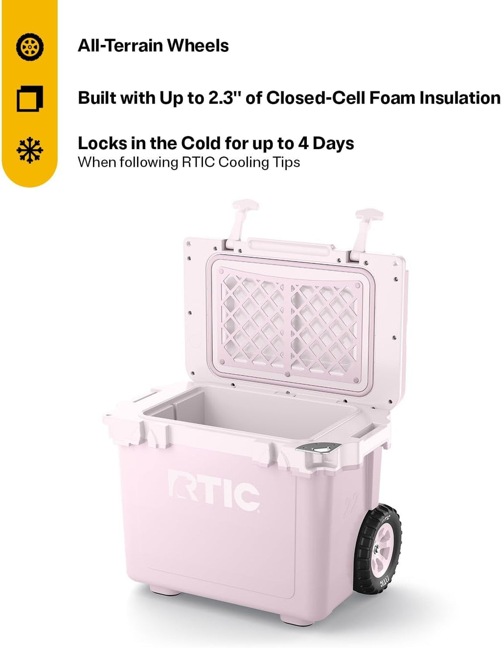 RTIC 22 QT Ultra-Light Wheeled Cooler with Handle, Hard Insulated Portable Ice Chest Box for Beach, Drink, Beverage, Camping, Picnic, Fishing, Boat, Barbecue