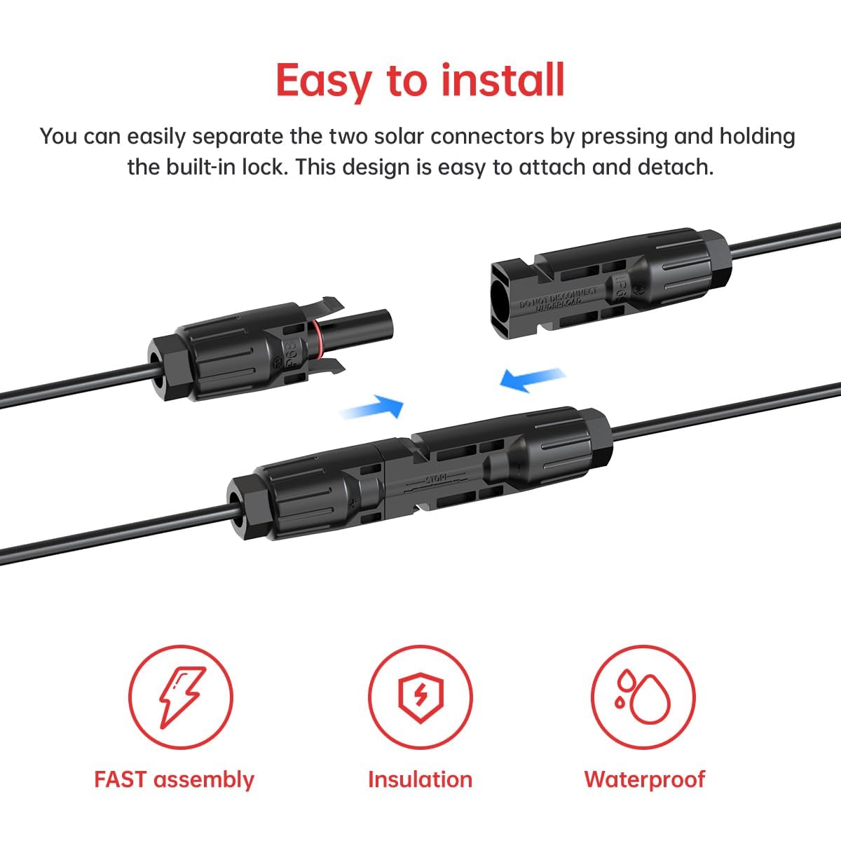 ELFCULB 10AWG 75FT XT60 Solar Cable 2 10 25 35 50 75 100FT XT60 Extension Cable Solar Panel Connector to XT60 Connector for Portable Power Station (75FT)
